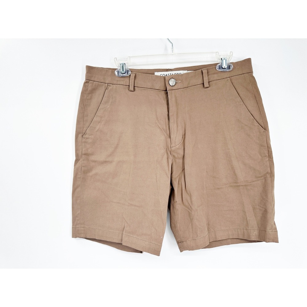 Coastaoro Chino Shorts 33 Tan Khaki‎ Cotton Stretch Casual Walk Shorts
